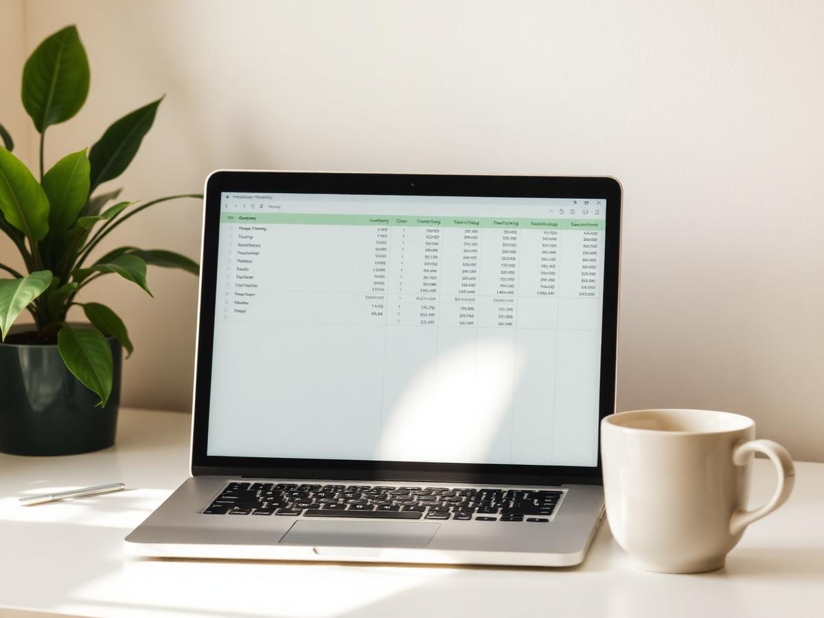 Laptop showing accounting software being set up on a bright desk